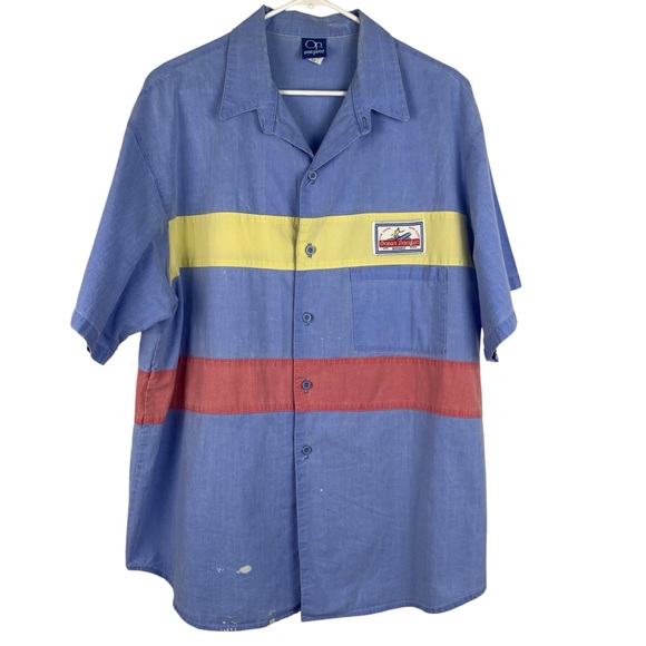 Vintage 1980s OP Ocean Pacific Montabert 2 Surfwear Striped Button Up Shirt - Picture 1 of 16